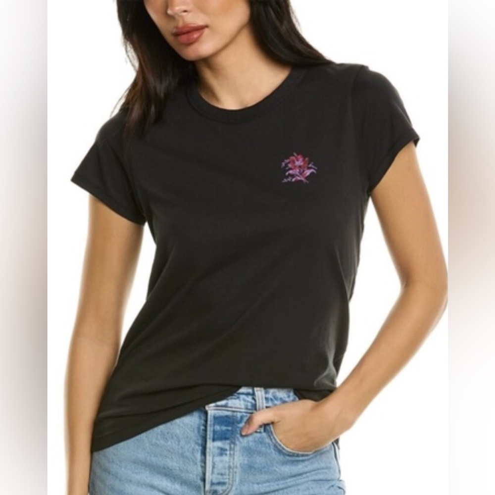 Rag and Bone Black Women's Top Floral Detail Organic Cotton Size XS